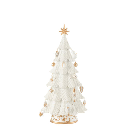 Sapin de Noël Ornements LED Résine Blanc/Or Petit H51,5cm j-Line