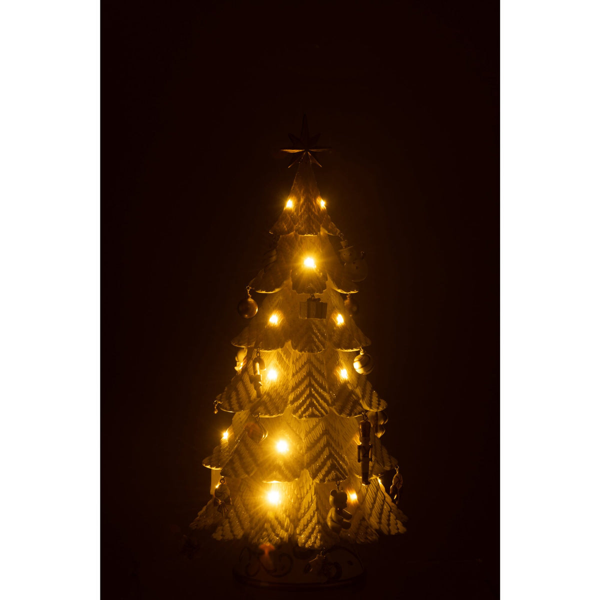 Sapin de Noël Ornements LED Résine Blanc/Or Petit H51,5cm j-Line