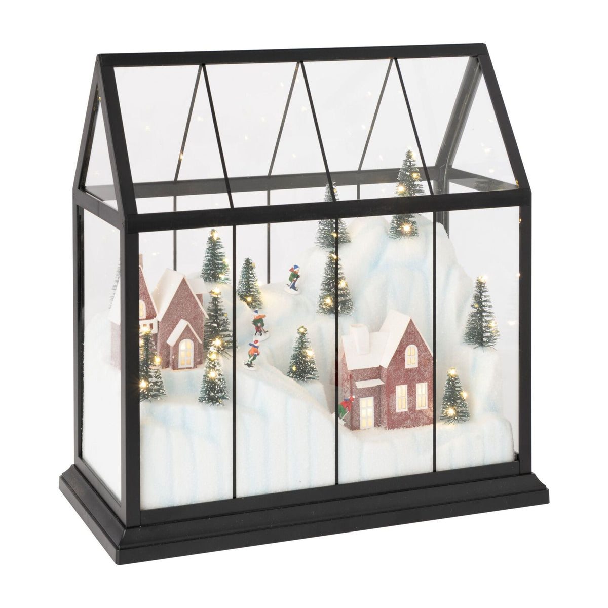 Village de Noël en verre LED multicolore grande ligne en J
