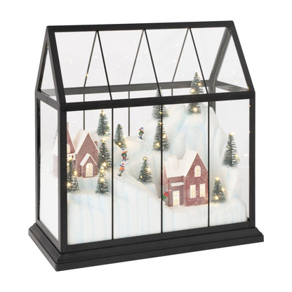 Village de Noël en verre LED multicolore grande ligne en J