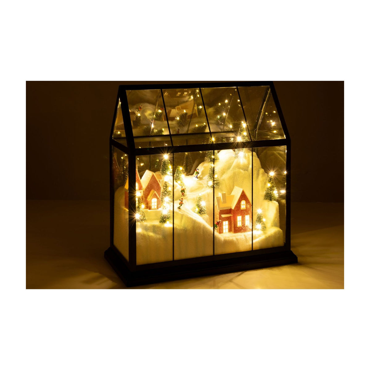 Village de Noël en verre LED multicolore grande ligne en J
