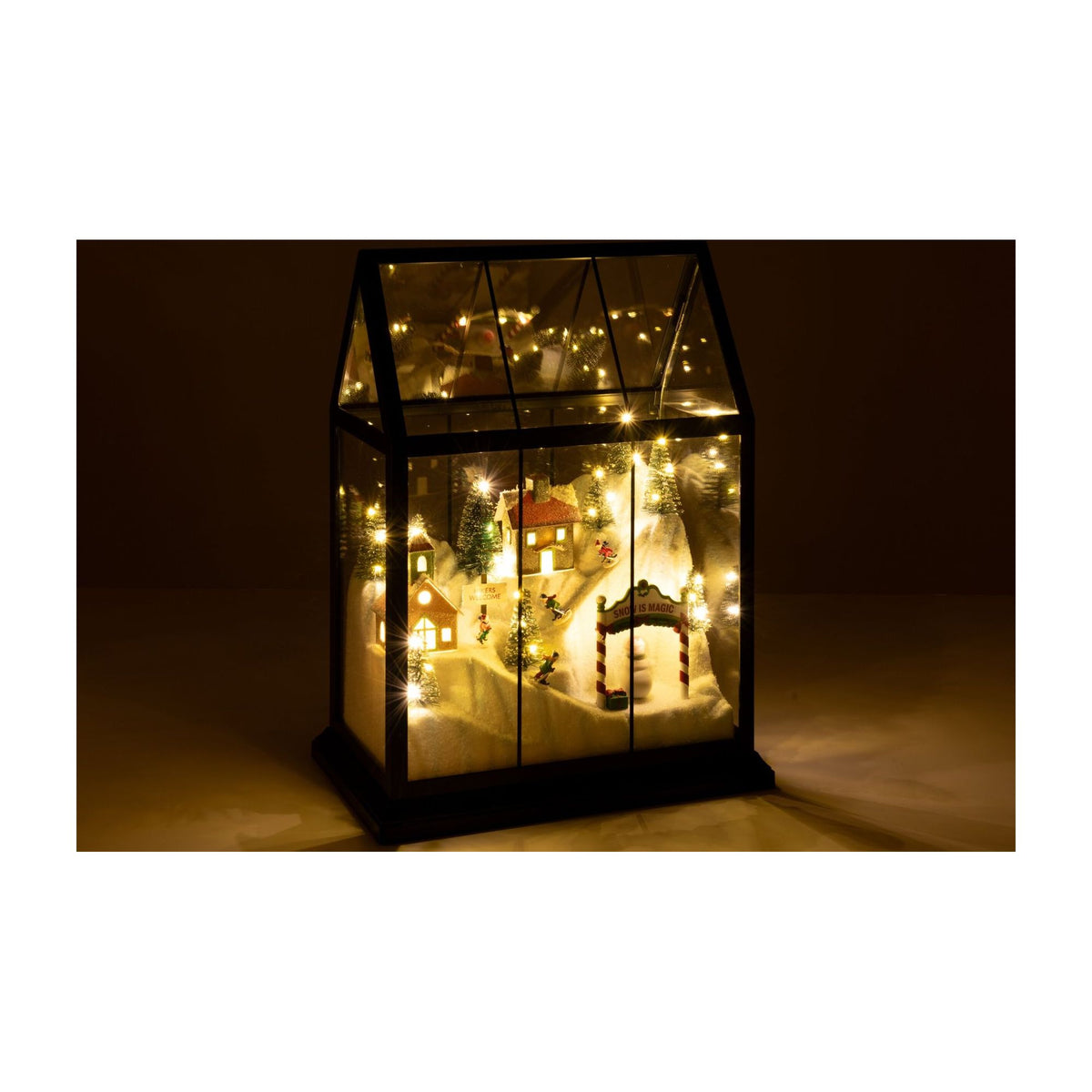 Village de Noël en verre LED multicolore moyen – ligne J