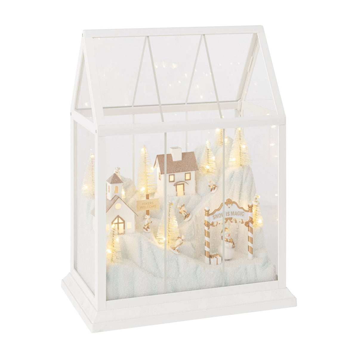 Village de Noël Verre LED Blanc/Or Moyen J-Line
