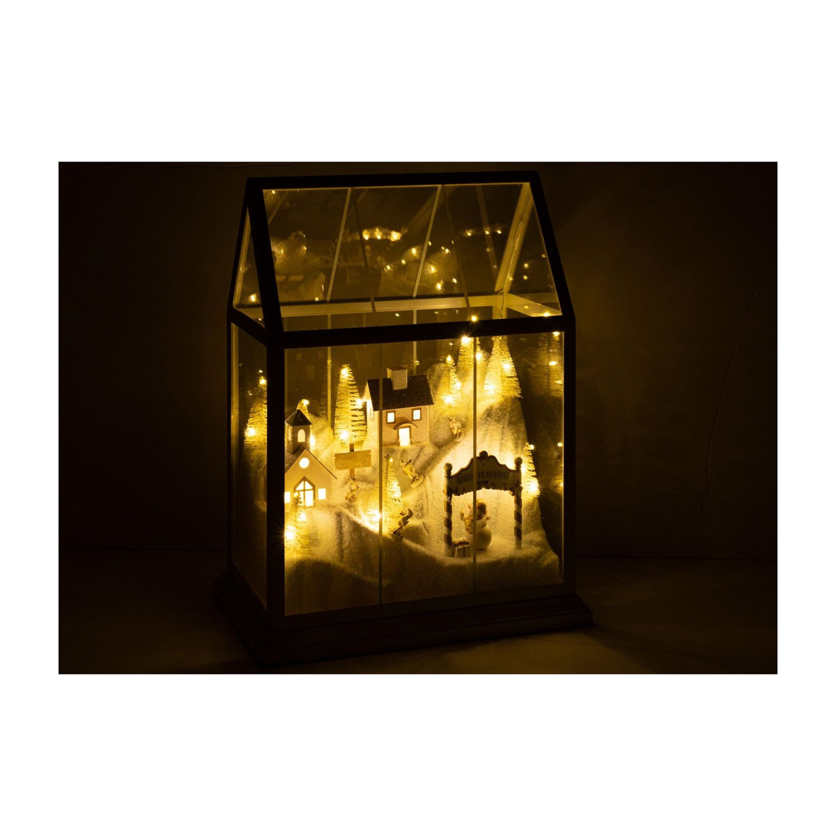 Village de Noël Verre LED Blanc/Or Moyen J-Line