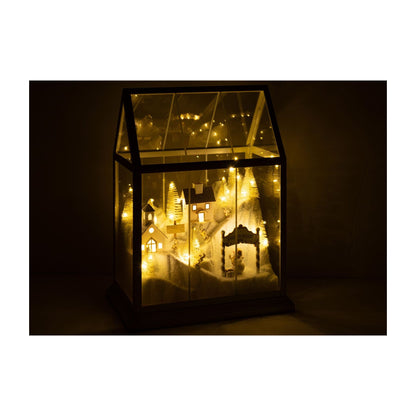 Village de Noël Verre LED Blanc/Or Moyen J-Line