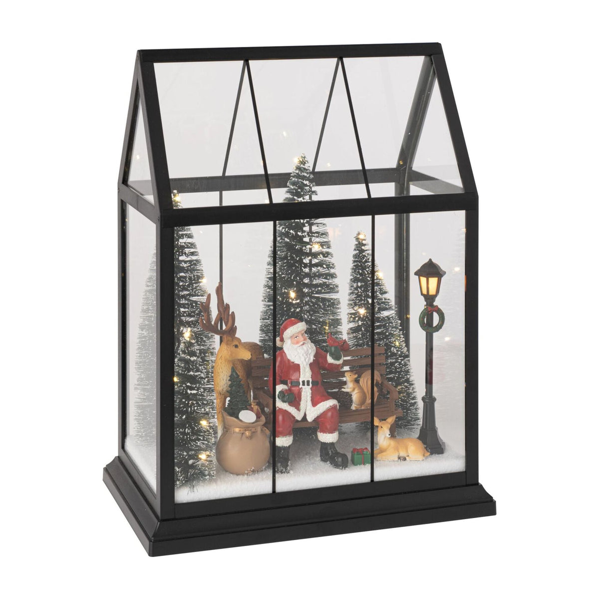 Père Noël LED avec Animaux Verre Multicolore Moyen J-Line