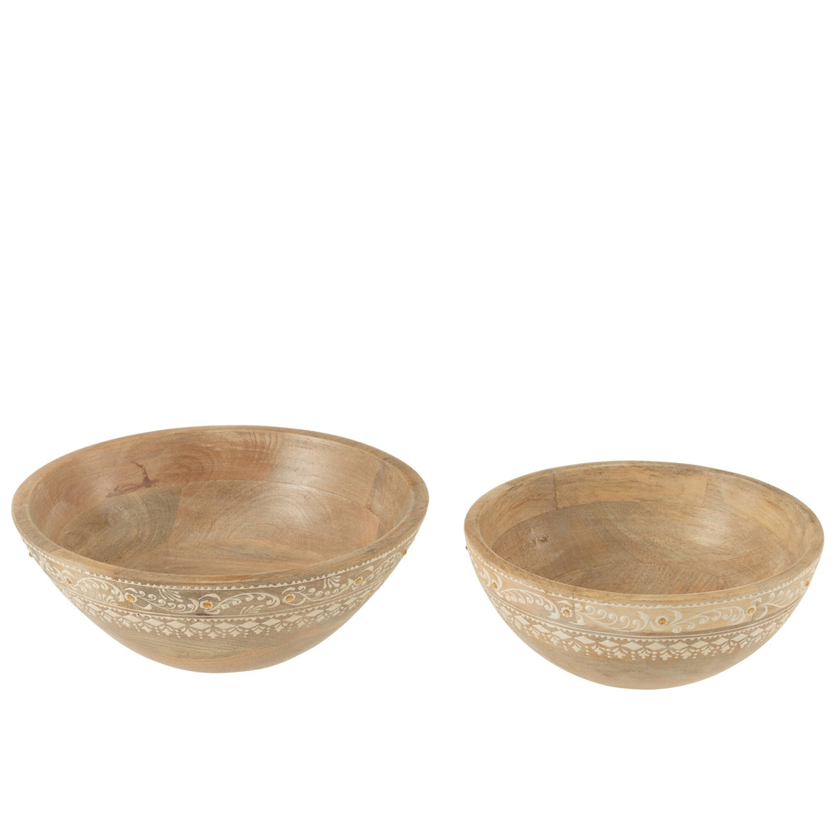 Bols à Perles Bois de Manguier Naturel/Blanc Lot de 2 J-Line