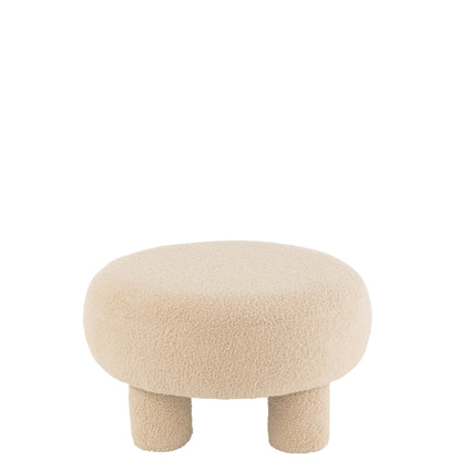 Tabouret Rond Pieds Teddy Bouclé Beige Chaud J-Line