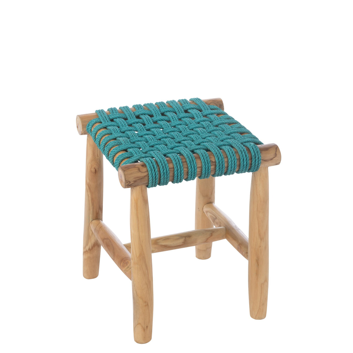 Tabouret en bois de teck turquoise J-Line