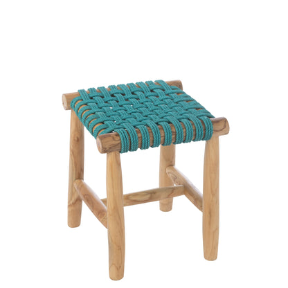 Tabouret en bois de teck turquoise J-Line