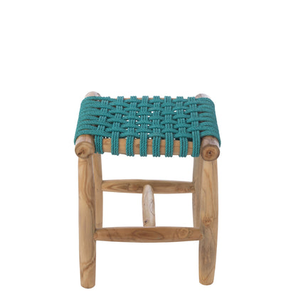 Tabouret en bois de teck turquoise J-Line