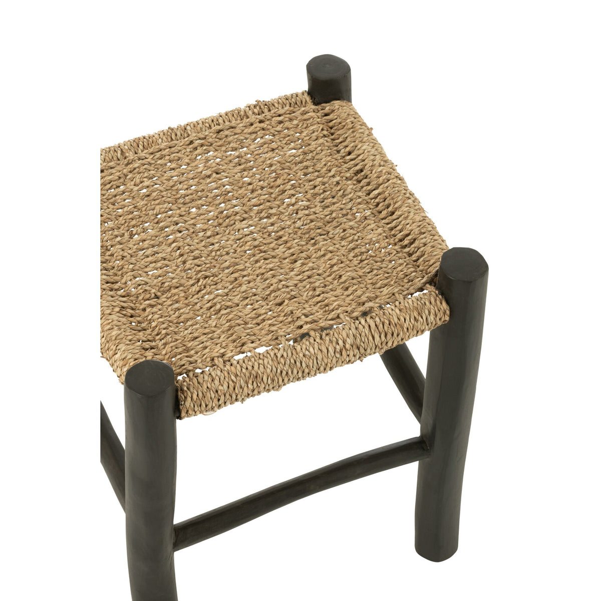 Tabouret Carré Bois de Teck/Jute Noir/Naturel