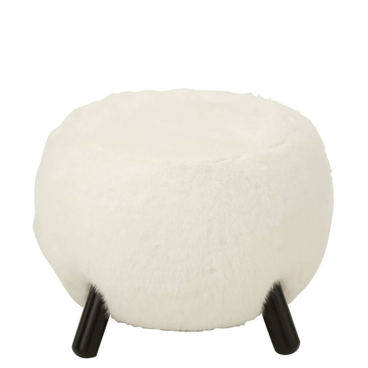 Tabouret blanc avec pieds en bois et aspect fourrure douce J-Line