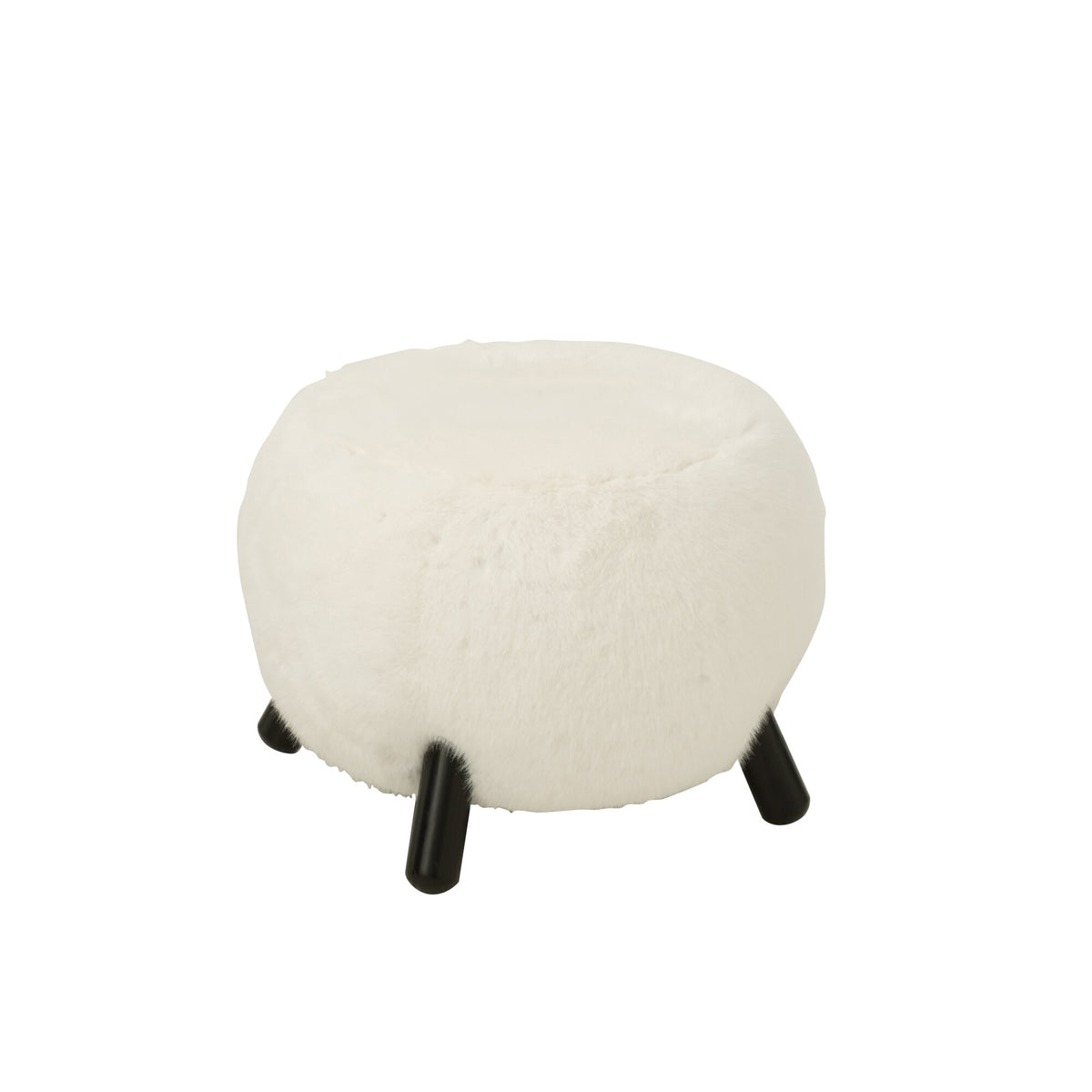 Tabouret blanc avec pieds en bois et aspect fourrure douce J-Line