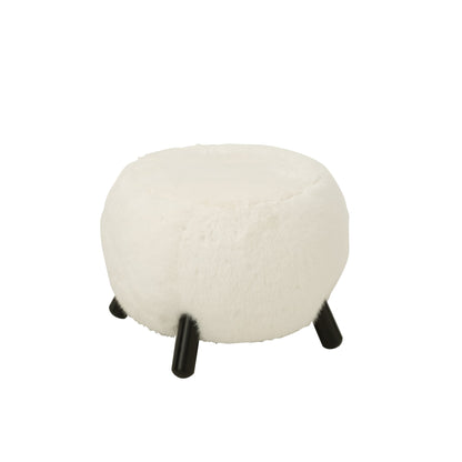 Tabouret blanc avec pieds en bois et aspect fourrure douce J-Line