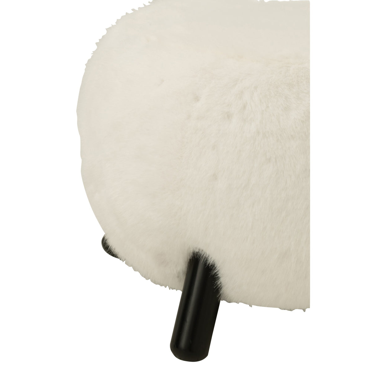 Tabouret blanc avec pieds en bois et aspect fourrure douce J-Line