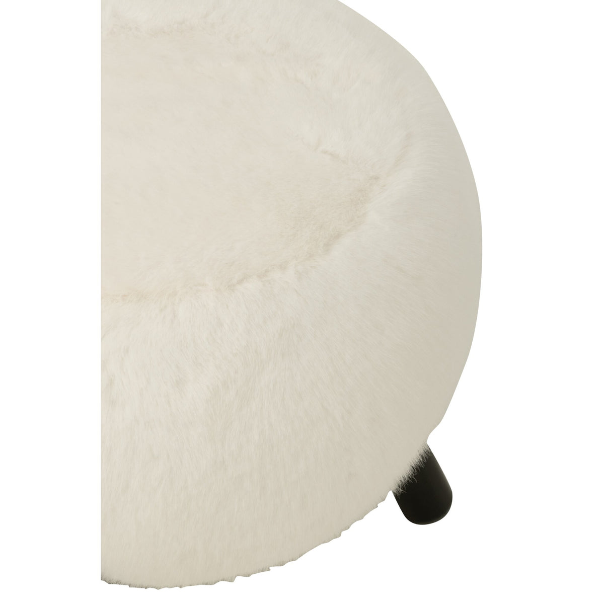 Tabouret blanc avec pieds en bois et aspect fourrure douce J-Line