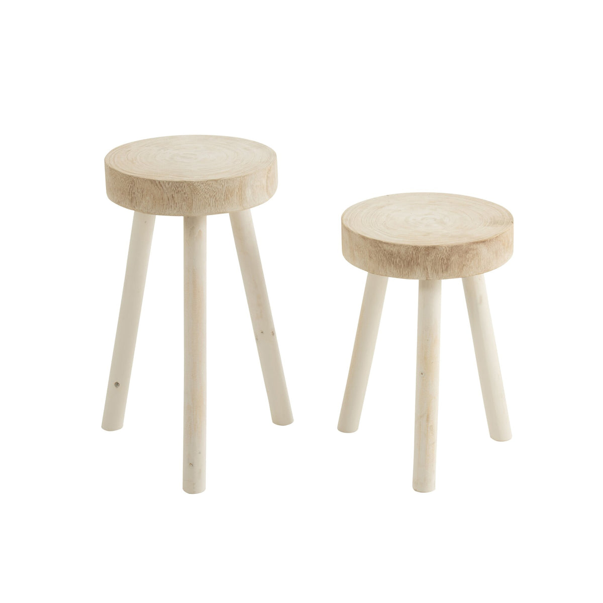 Tabourets en bois de paulownia blanc, lot de 2 J-Line