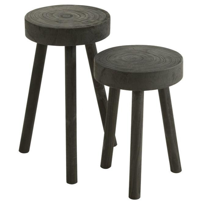 Krukjes Paulownia Hout Zwart Set van 2 - Kruk - J-Line - livinglovely.nl