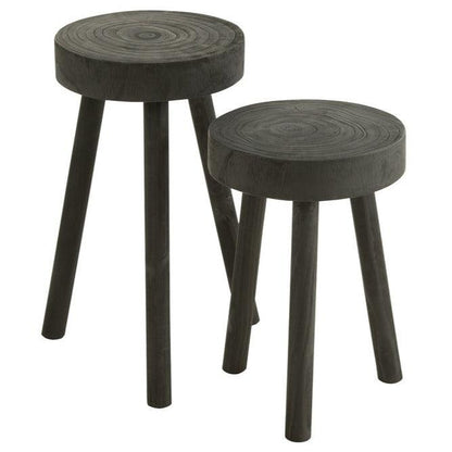 Krukjes Paulownia Hout Zwart Set van 2 - Kruk - J-Line - livinglovely.nl