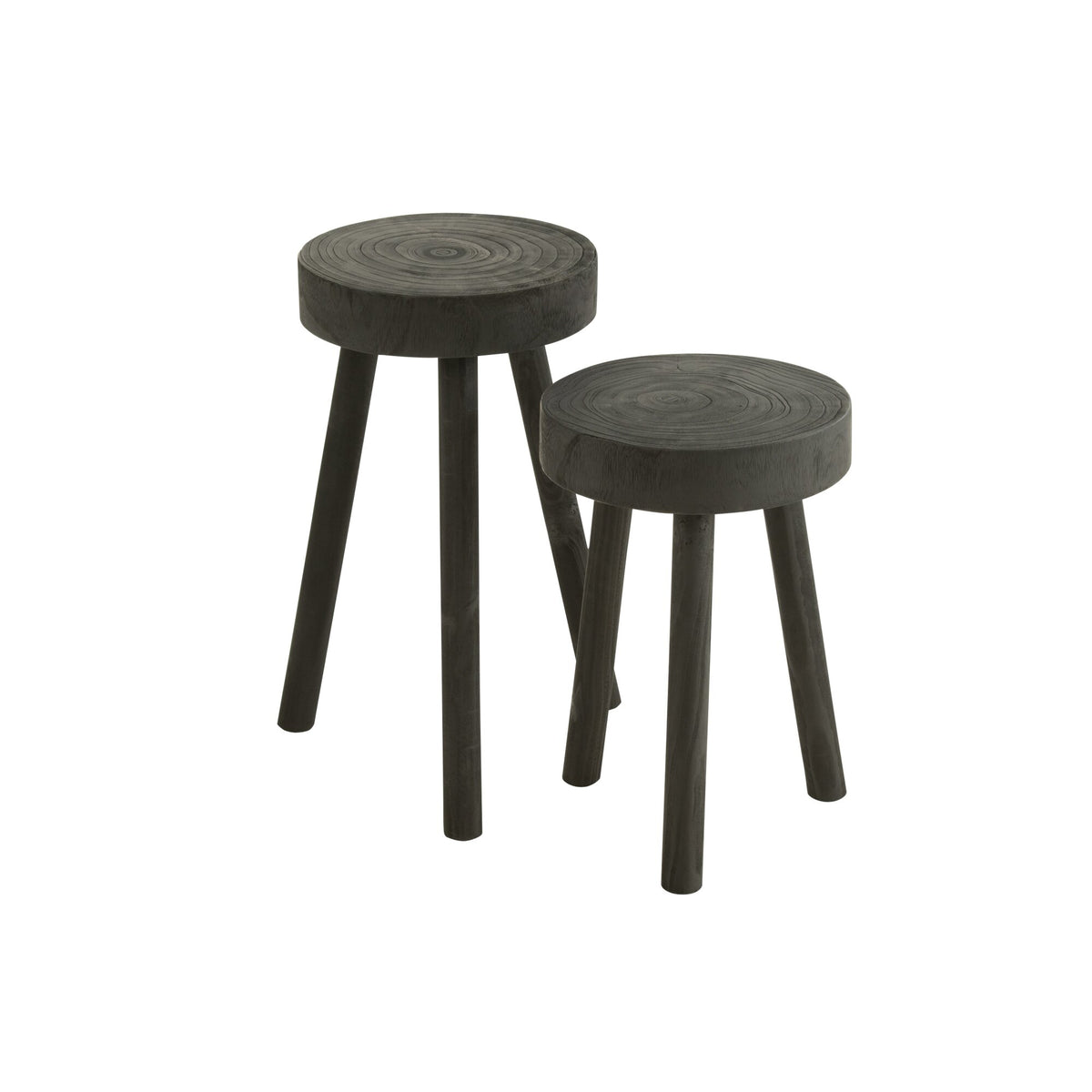 Tabourets en bois de paulownia noir, lot de 2 J-Line