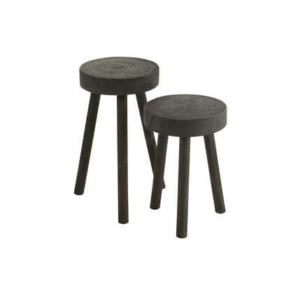 Tabourets en bois de paulownia noir, lot de 2 J-Line