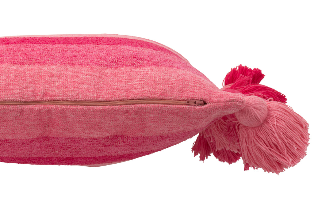 Kussen Strepen + Kwastjes Katoen Roze J-Line - Kussen - J-Line - livinglovely.nl