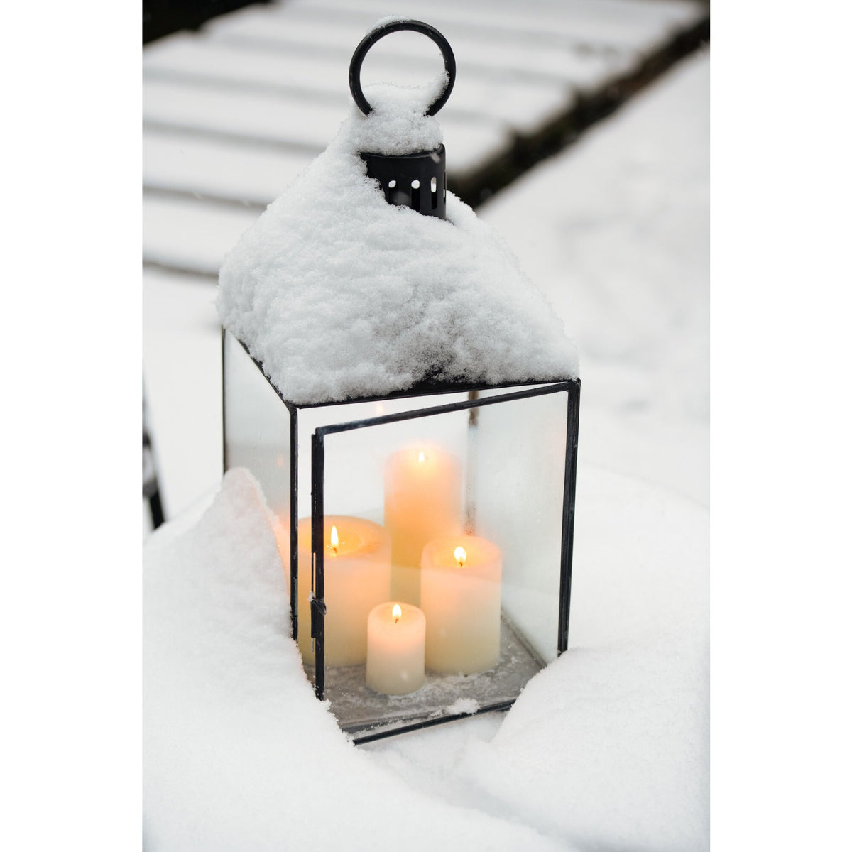 Lanterne Hagrid Verre/Fer Noir L36cm x l36cm x H85cm J-Line