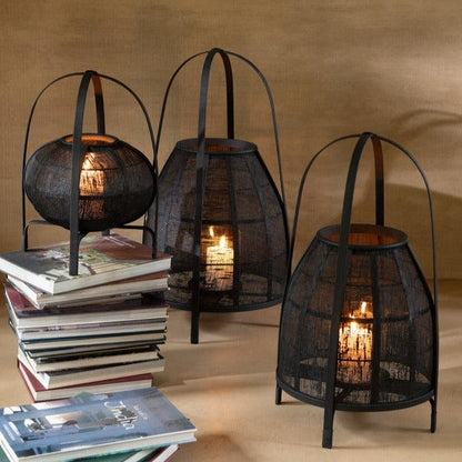 Lantaarn Kap Bamboe Zwart Medium - Lantaarn - J-Line - livinglovely.nl