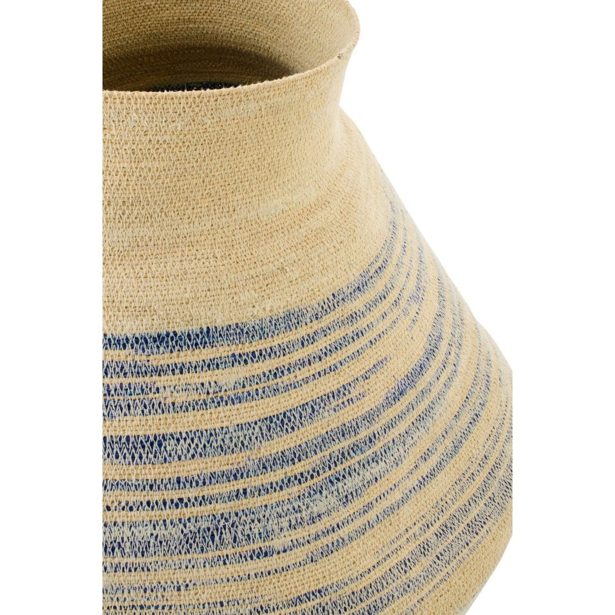 Panier à rayures en jonc de mer naturel/bleu, grand modèle, J-Line