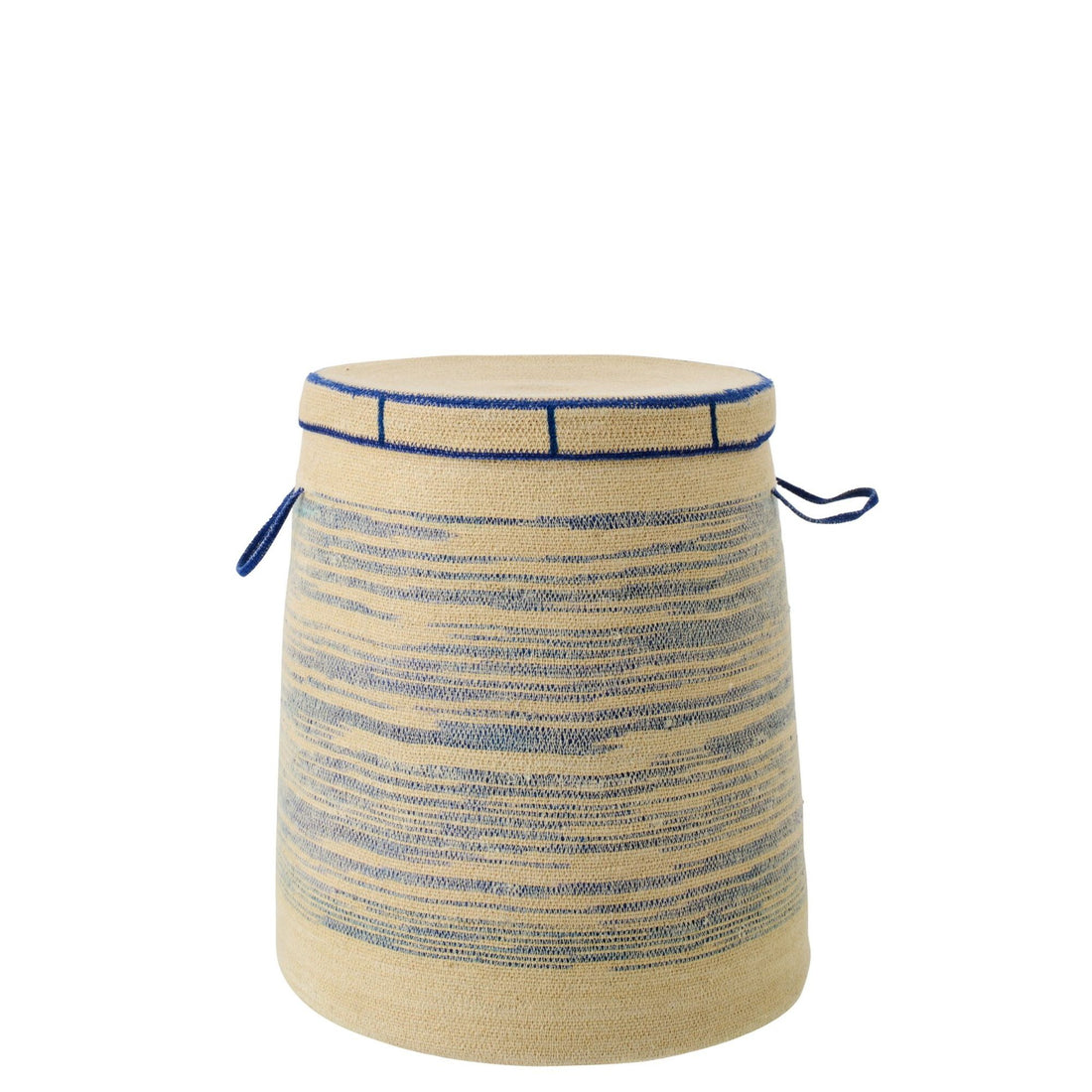 Panier Avec Poignée + Couvercle Rayé Herbe de la Mer Naturel/Bleu J-Line