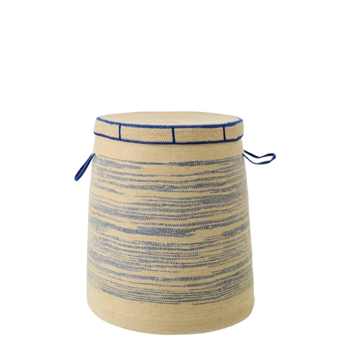 Panier Avec Poignée + Couvercle Rayé Herbe de la Mer Naturel/Bleu J-Line