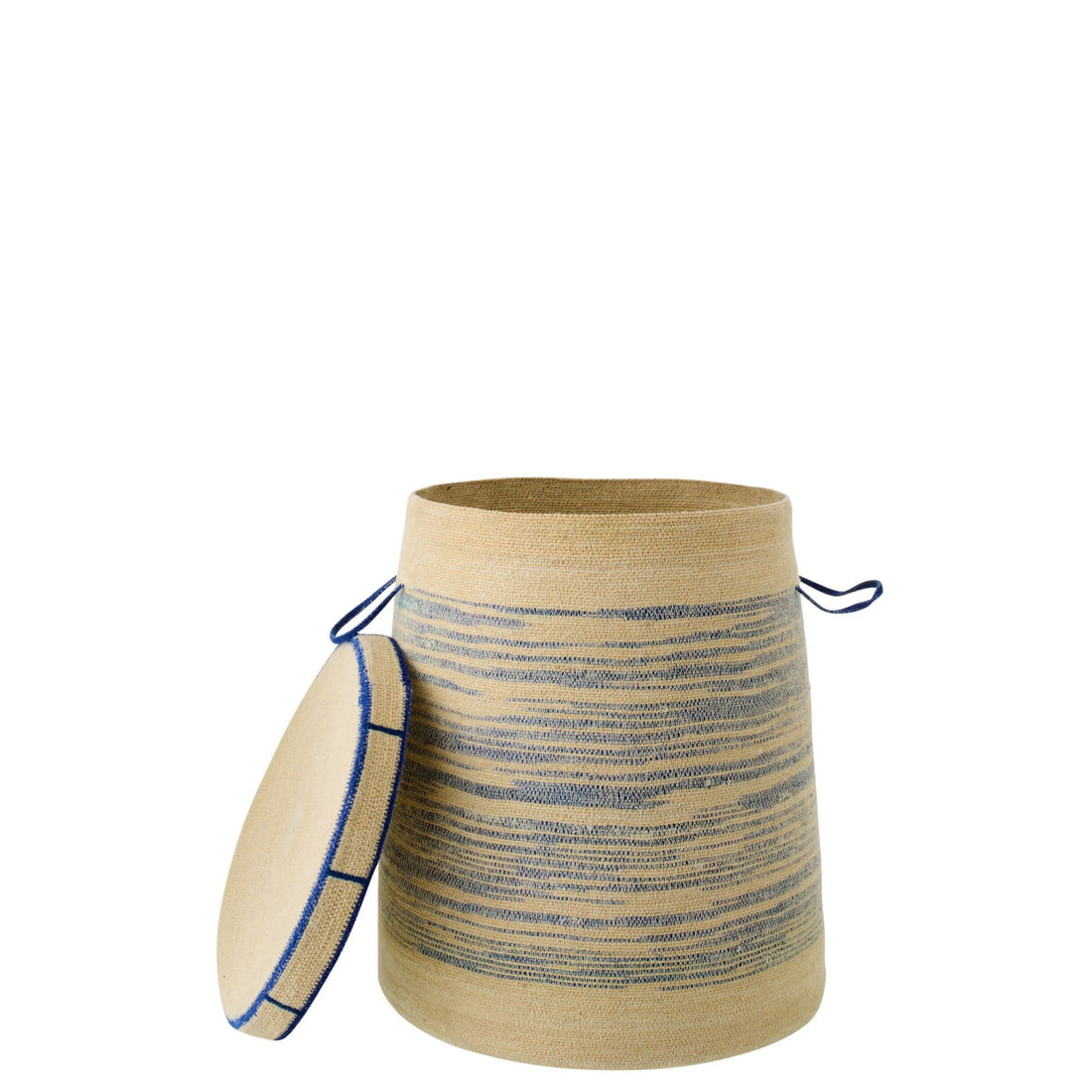 Panier Avec Poignée + Couvercle Rayé Herbe de la Mer Naturel/Bleu J-Line