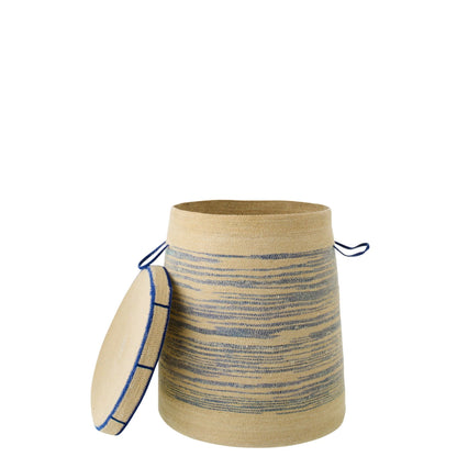 Panier Avec Poignée + Couvercle Rayé Herbe de la Mer Naturel/Bleu J-Line