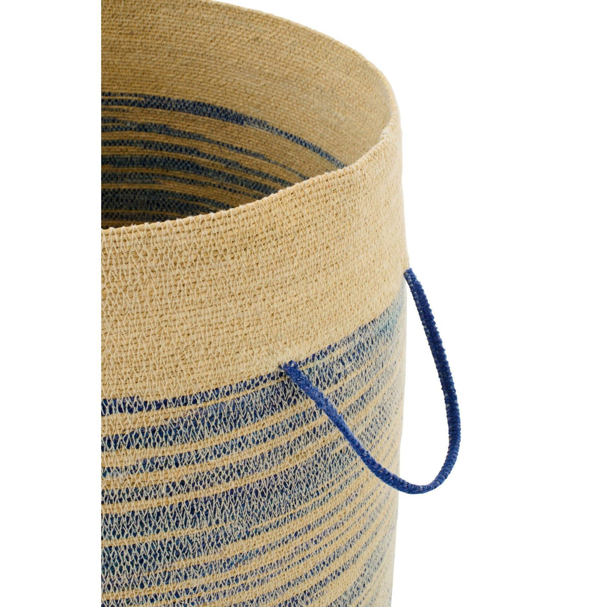 Panier Avec Poignée + Couvercle Rayé Herbe de la Mer Naturel/Bleu J-Line