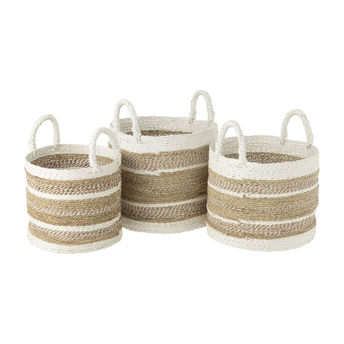 Paniers Caro en raphia blanc/naturel, lot de 3 J-Line
