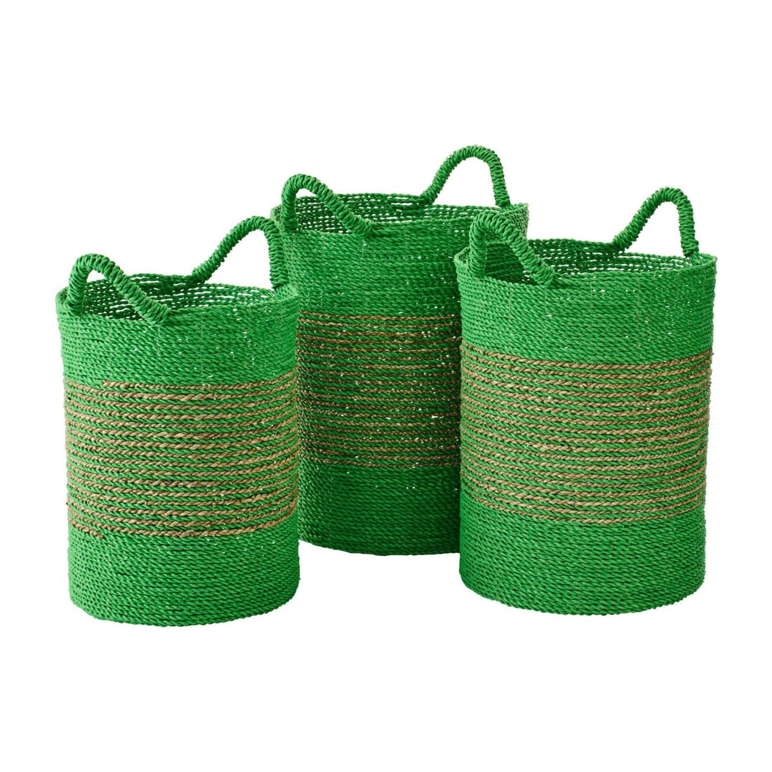 Paniers en raphia rayés vert/naturel, lot de 3 J-Line