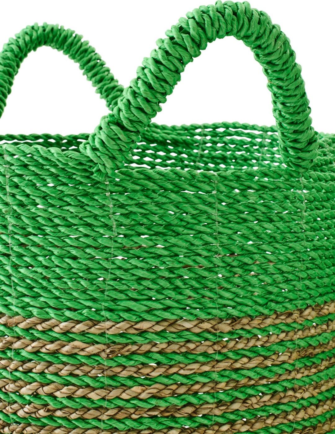 Paniers en raphia rayés vert/naturel, lot de 3 J-Line