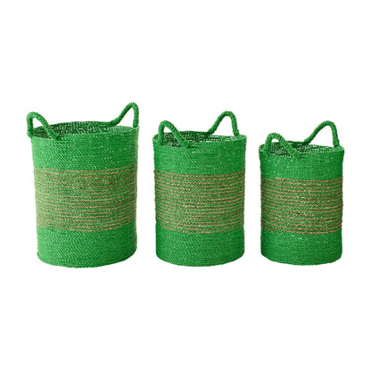 Paniers en raphia rayés vert/naturel, lot de 3 J-Line