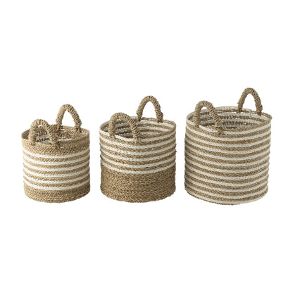 Paniers en raphia rayés blanc/naturel, lot de 3 J-Line