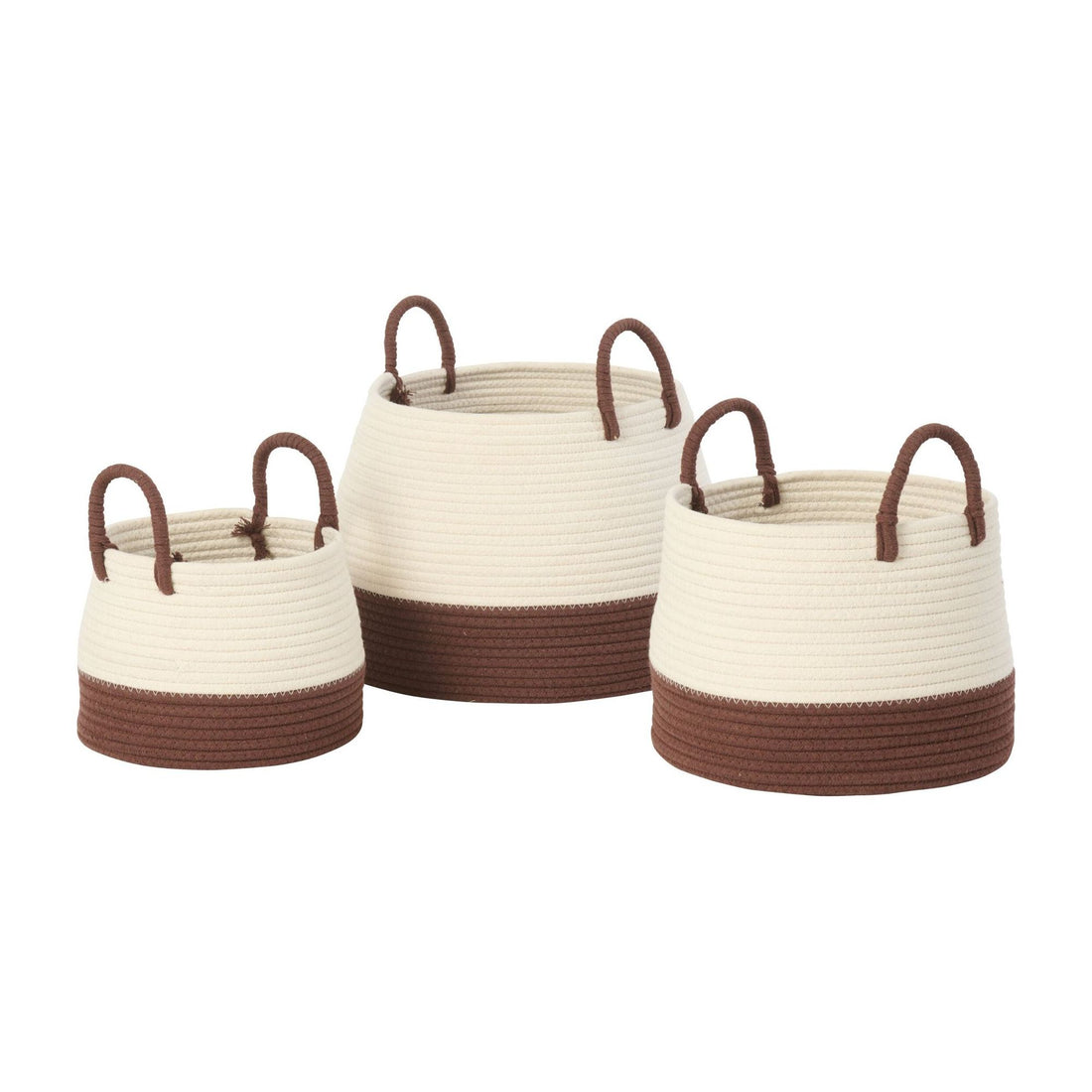 Paniers avec anse ronds en polyester marron foncé/blanc, lot de 3 J-Line