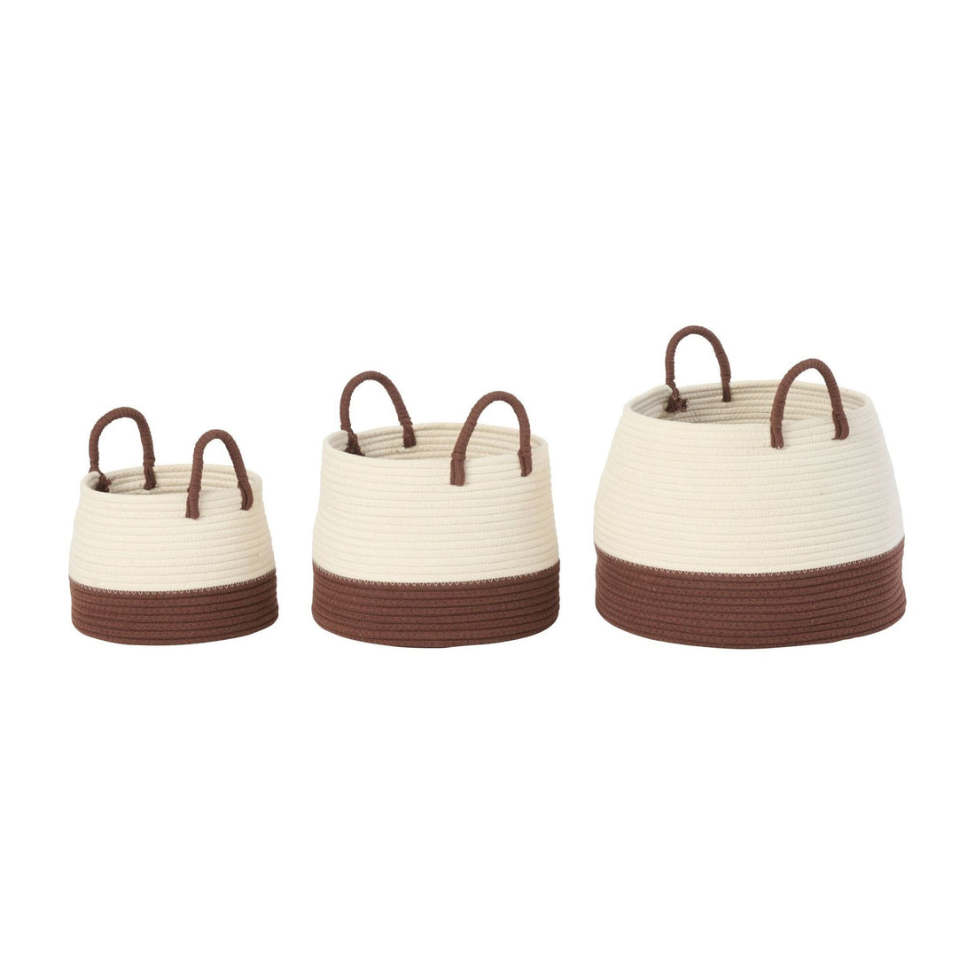 Paniers avec anse ronds en polyester marron foncé/blanc, lot de 3 J-Line
