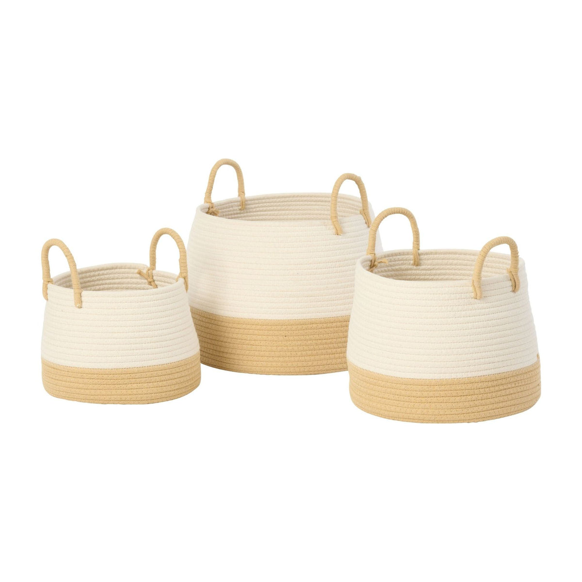 Paniers ronds en polyester naturel/blanc avec anse, lot de 3 J-Line
