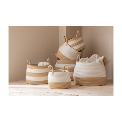 Paniers ronds en polyester naturel/blanc avec anse, lot de 3 J-Line