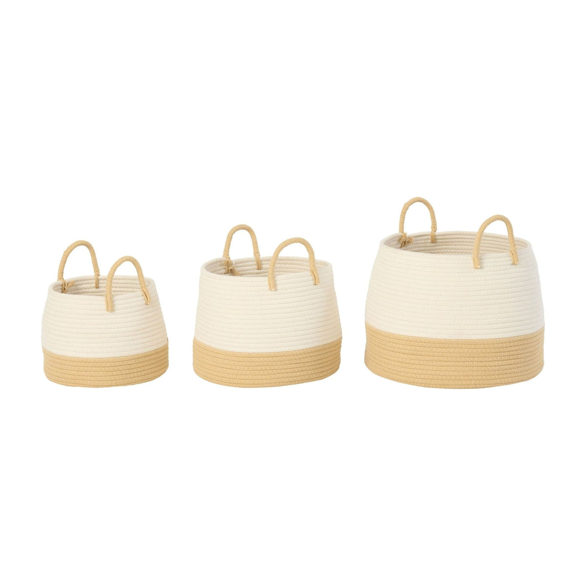 Paniers ronds en polyester naturel/blanc avec anse, lot de 3 J-Line
