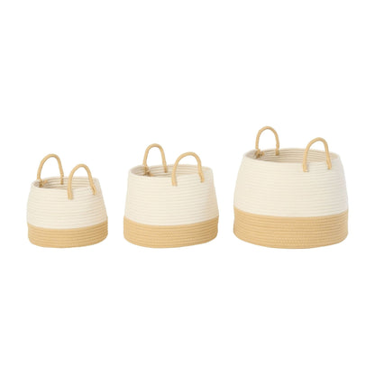 Paniers ronds en polyester naturel/blanc avec anse, lot de 3 J-Line