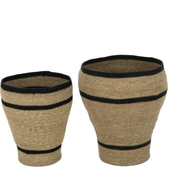 Manden Rond Gestreept Marie Zeegras Naturel Set van 2 - Mand - J-Line - livinglovely.nl