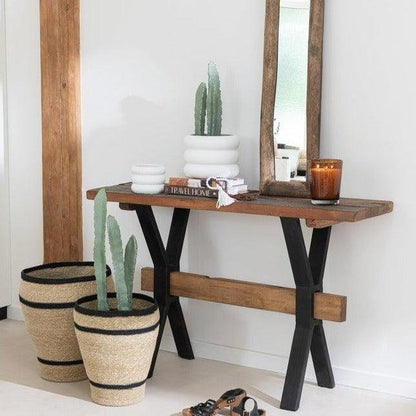 Manden Rond Gestreept Marie Zeegras Naturel Set van 2 - Mand - J-Line - livinglovely.nl