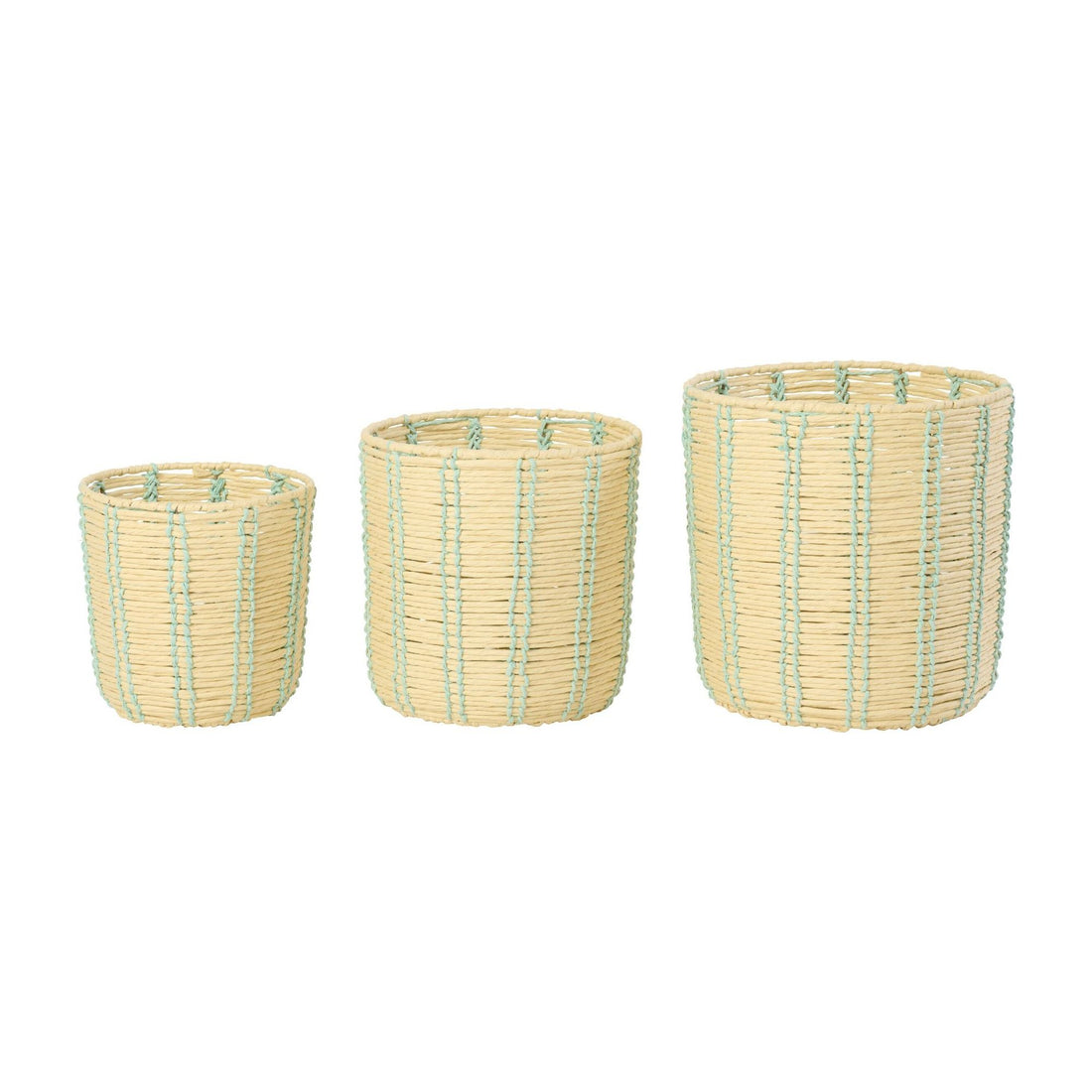Paniers ronds en papier rayé naturel/bleu azur, lot de 3 J-Line