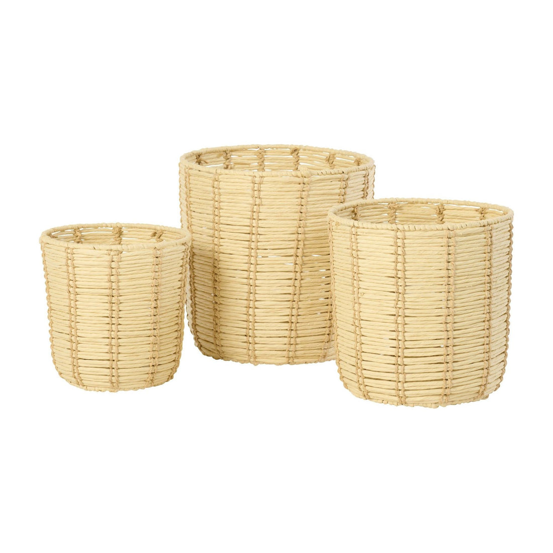 Paniers ronds en papier rayé naturel/beige, lot de 3 J-Line